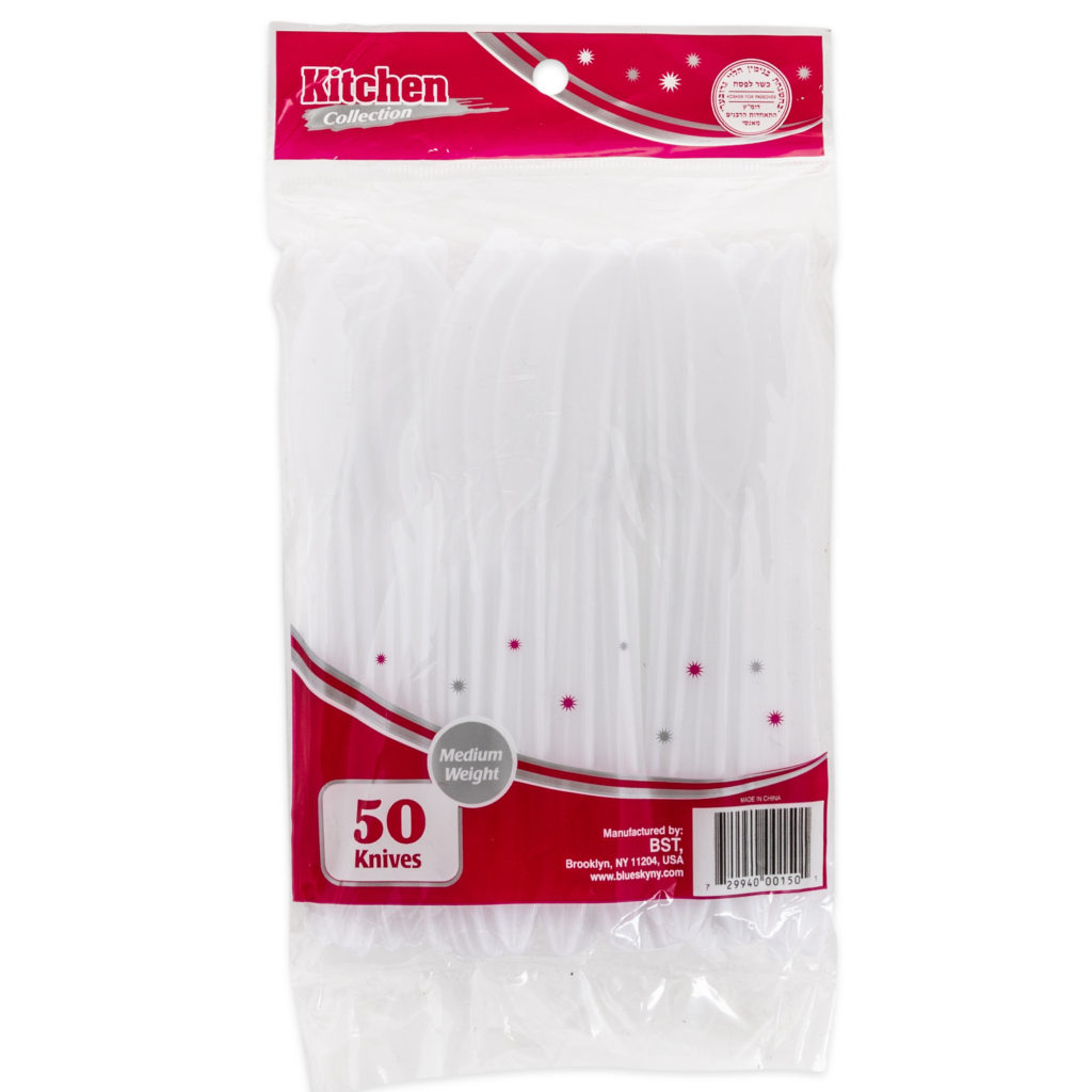 Basic Cutlery Collection, White Knives Medium Weight (50 Count)