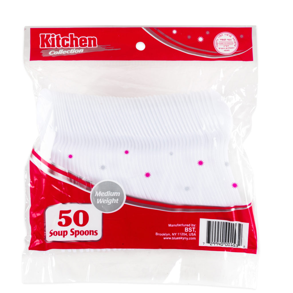 Basic Cutlery Collection, White Soup Spoons Medium Weight (50 Count)