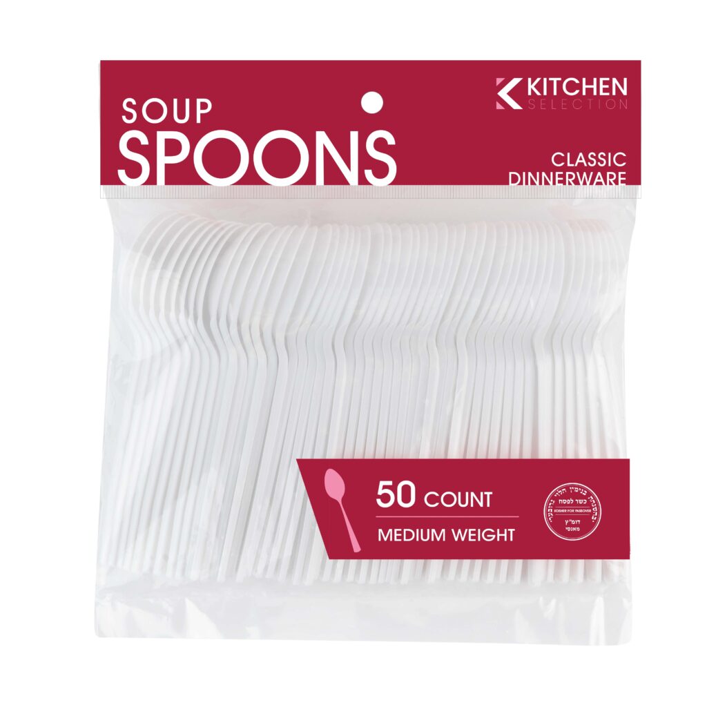 Basic Cutlery Collection, White Soup Spoons Medium Weight (50 Count)