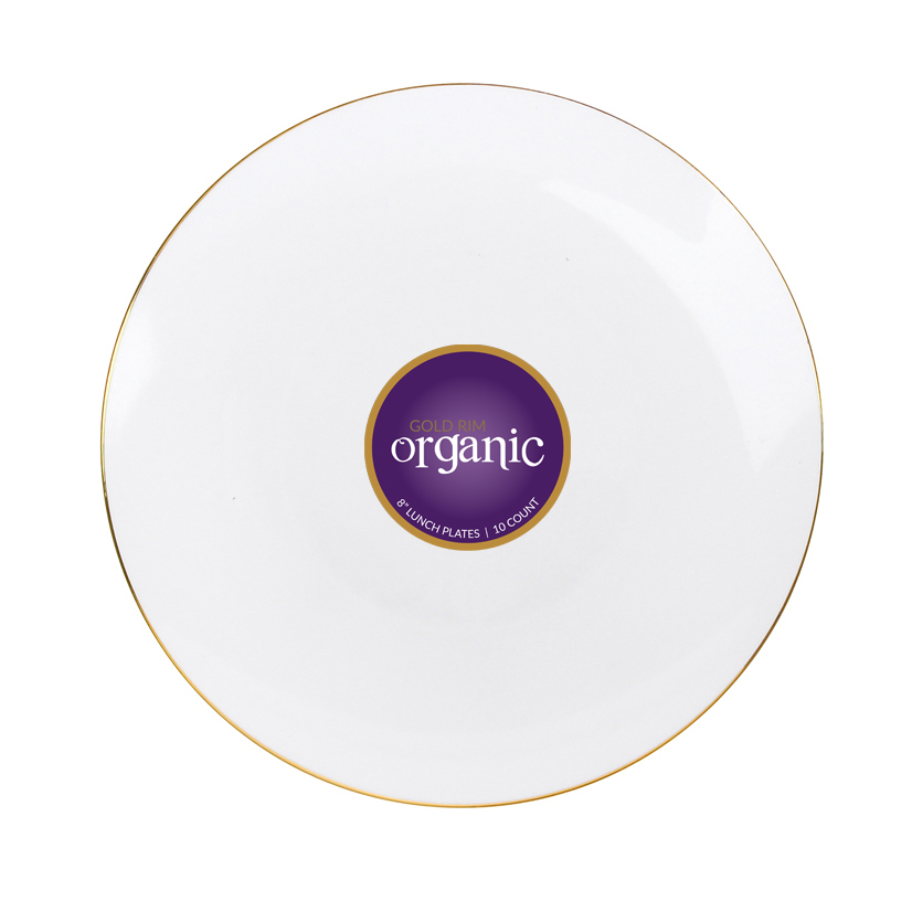 Organic 7.5" White/Gold Rim Plates (10 Count)