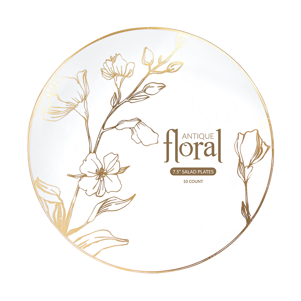 Antique Gold Floral Salad 7.5" Plates (10 count)