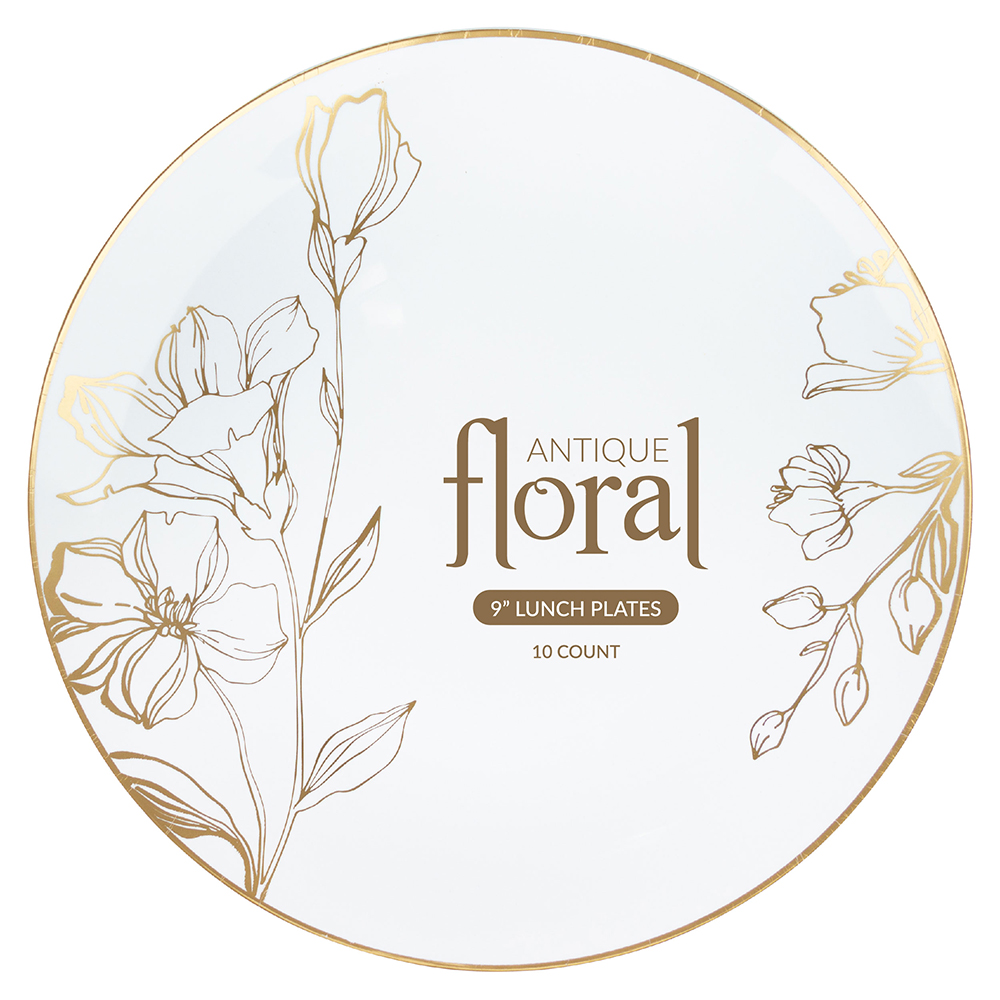 Antique Gold Floral Lunch 9" Plates (10 count)