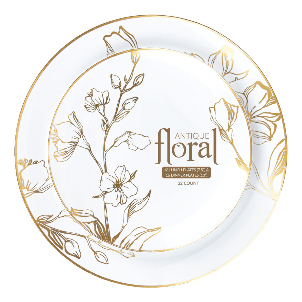 Antique Gold Floral Combo 10" & 7" Plates (32 count)