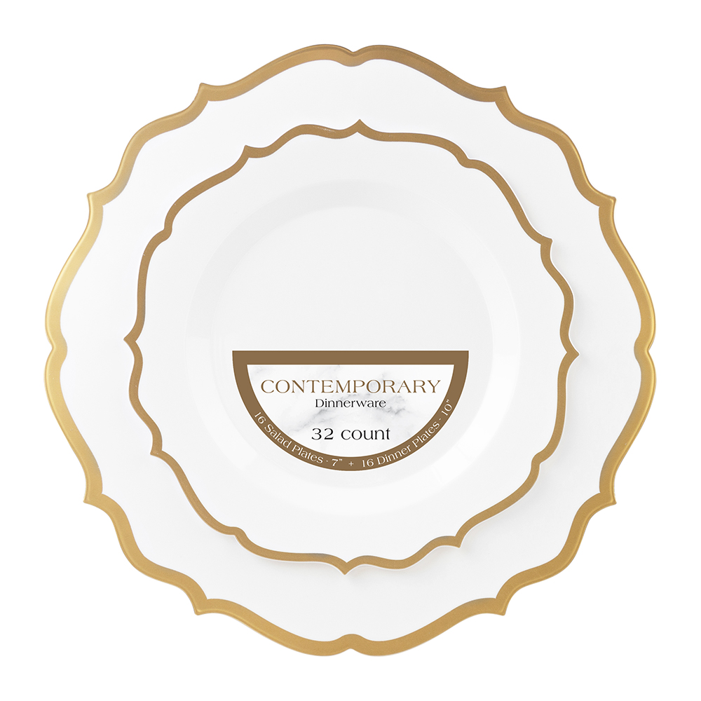 Contemporary Collection Plate Gold Combo Pack 7.5" & 10.5" (32Count)(Shrink)