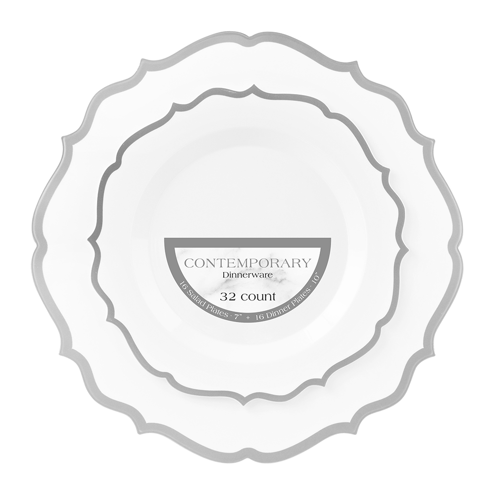 Contemporary Collection Plate Silver Combo Pack 7.5" & 10.5" (32Count)(Shrink)