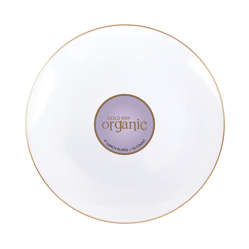 Organic 9" White/Gold Rim Lunch Plates (10 Count)