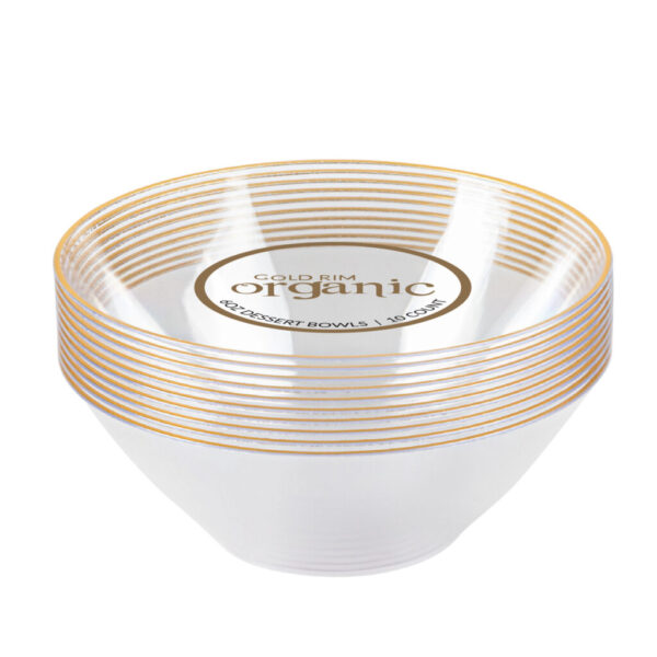 Organic Clear Gold Rim Bowls 6 oz (10 count)