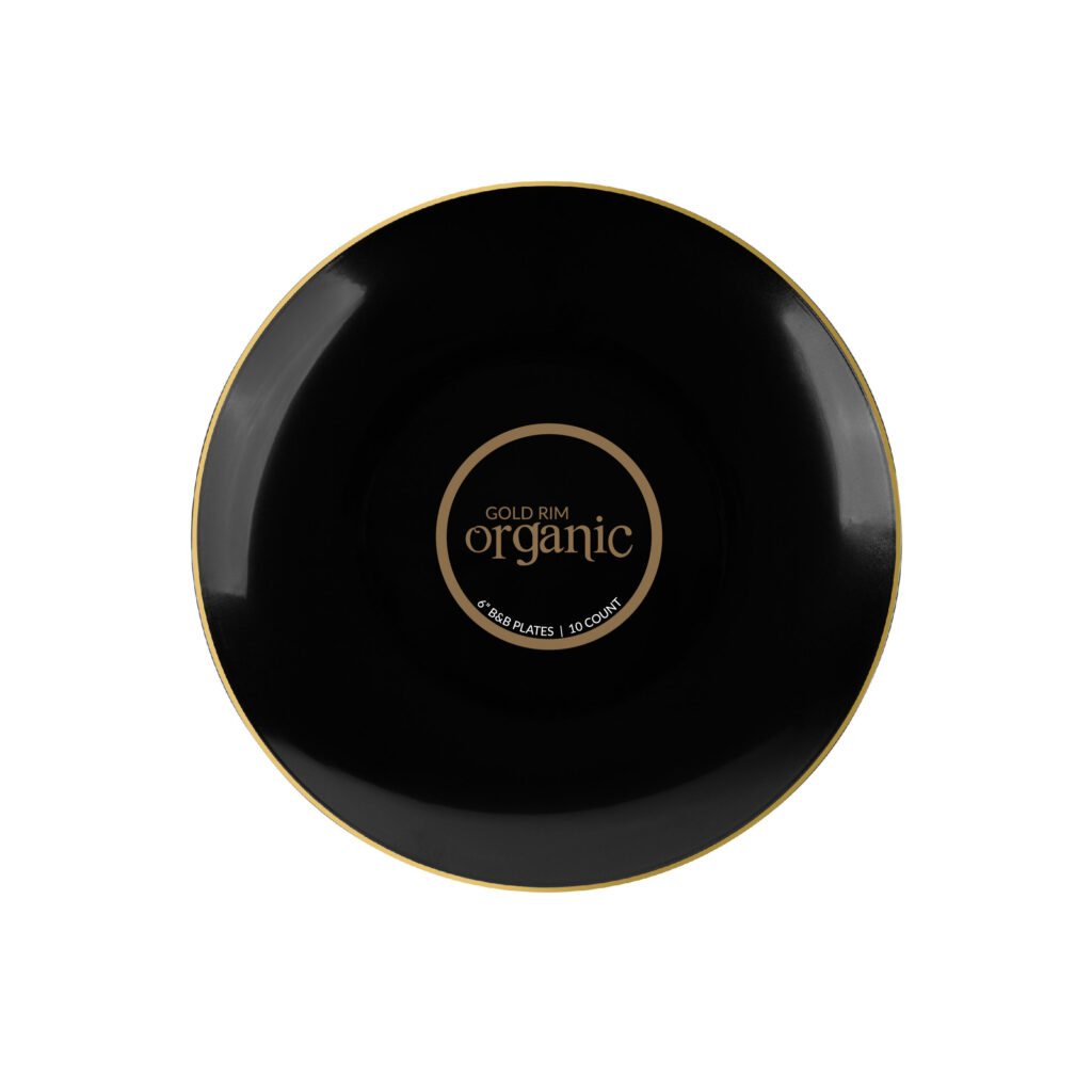 Organic 6" Black/Gold Rim Plates (10 Count)