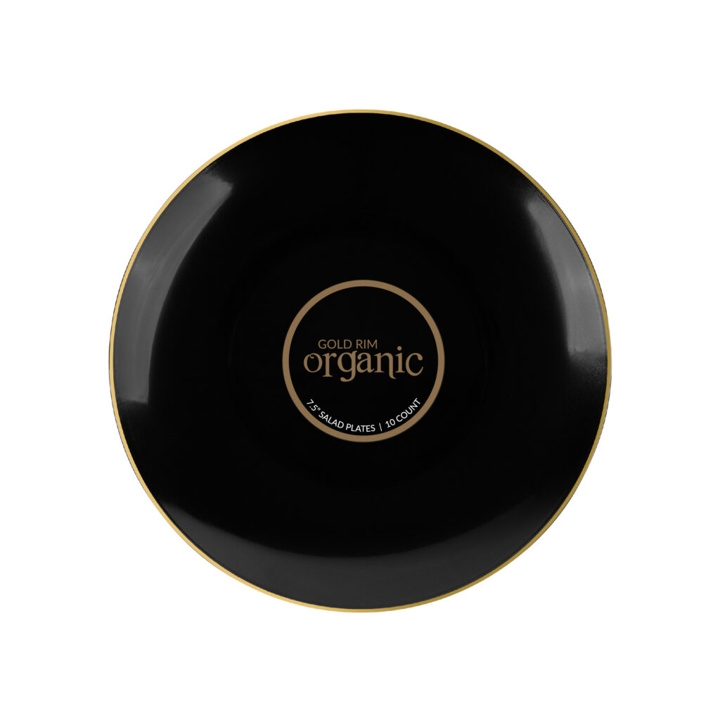 Organic 7.5" Black/Gold Rim Plates (10 Count)