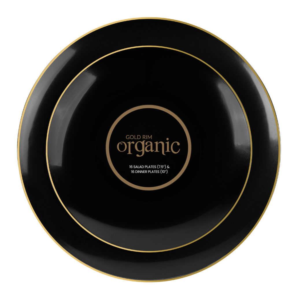 Organic Black/Gold Rim Plates Combo 7.5" & 10" (32 Count)