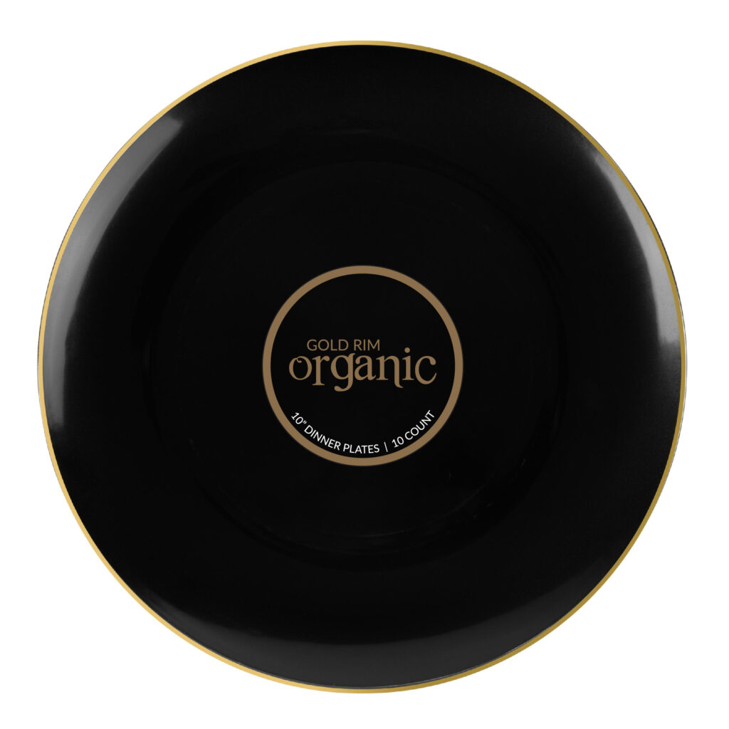 Organic 10" Black/Gold Rim Plates (10 Count)