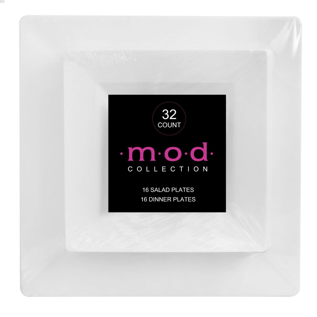 Mod Square Collection Combo White Plates 32 Count (16 6.5" & 16 9.5")