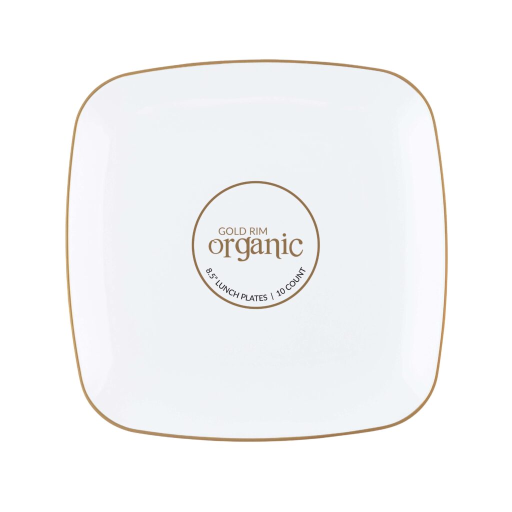 Organic Square Plates White/Gold Rim 8.5" (10 Count)