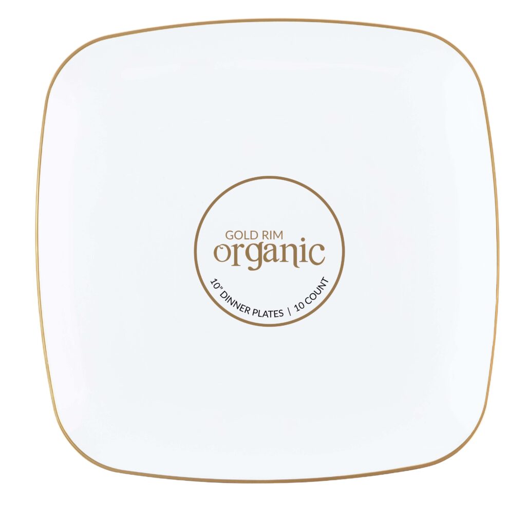 Organic Square Plates White/Gold Rim 10" (10 Count)