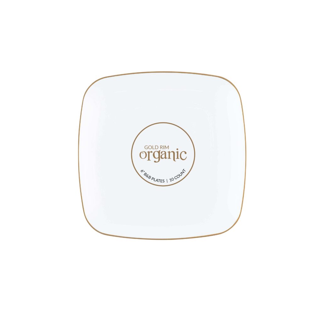 Organic Square Plates White/Gold Rim 6" (10 Count)