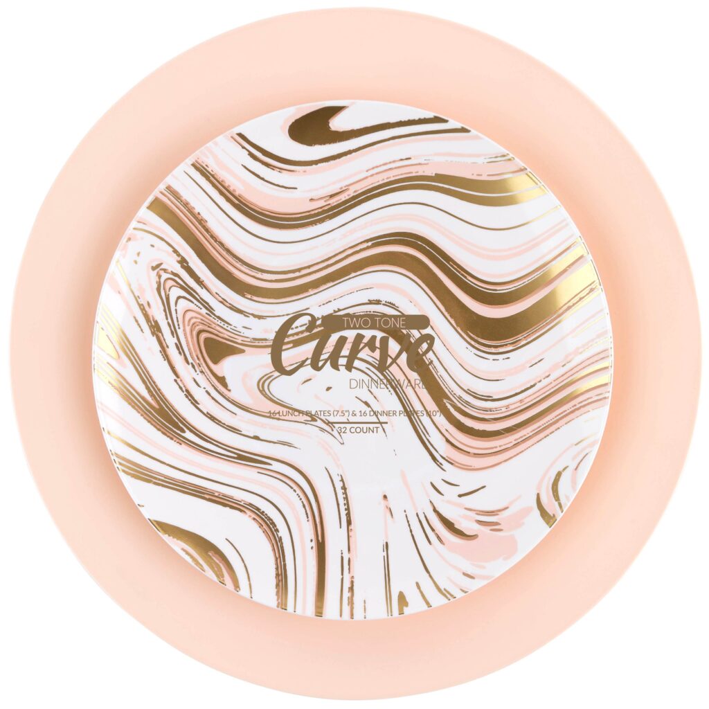 Curve Dinnerware Combo 7.5" & 10" Plates White/Gold/Pink (32 Count)