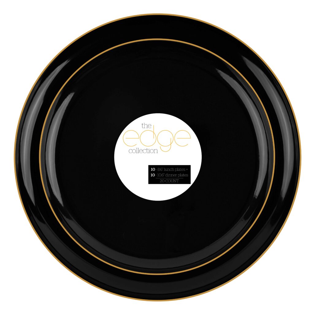 Edge 8.6" & 10.6" Plates Black Gold Rim Combo (20 Count)