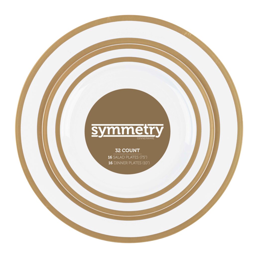Symmetry 7.5" & 10" Combo Plates White/Gold (32 Count)