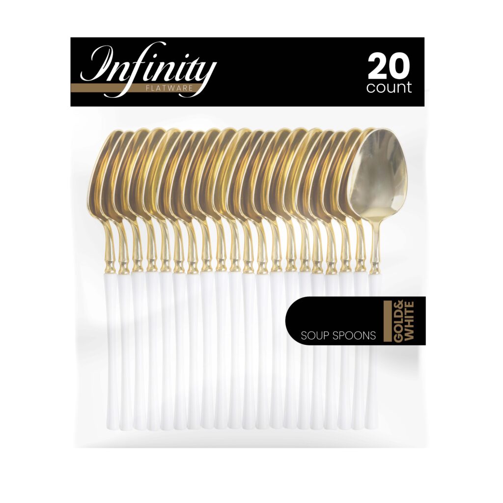 Infinity Flatware White/Gold Soup Spoons (20 Count)