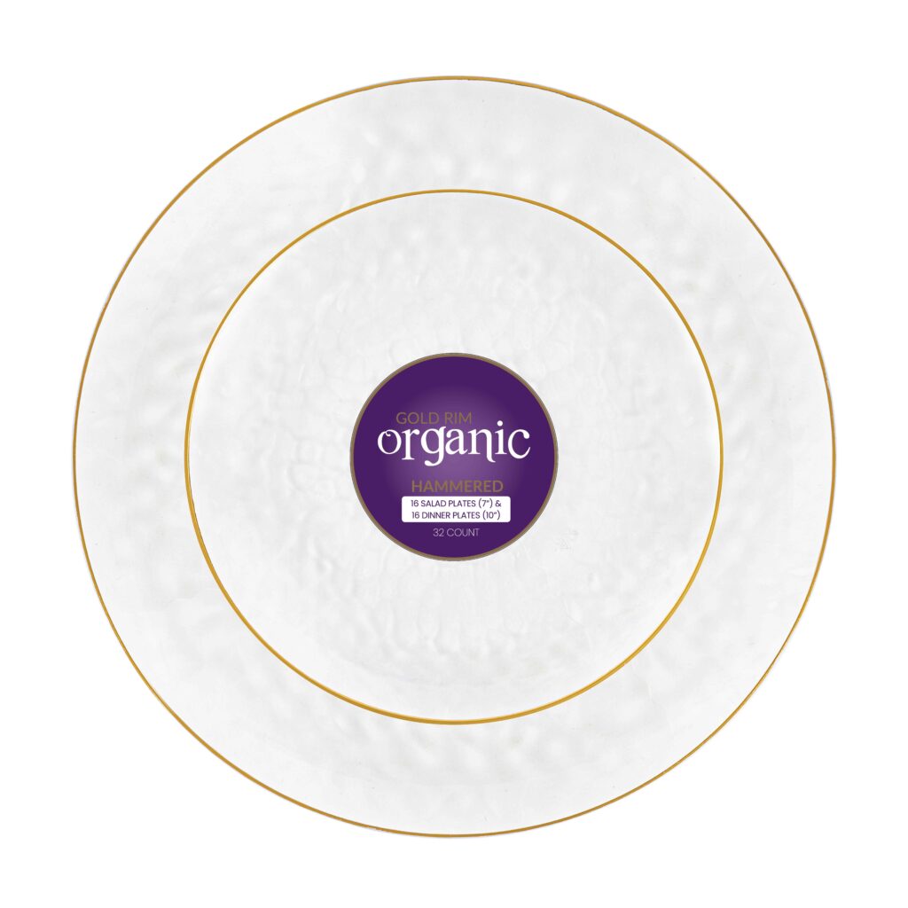 Organic Hammered Clear Gold Rim Combo 7" & 10" Plates (32 Count)