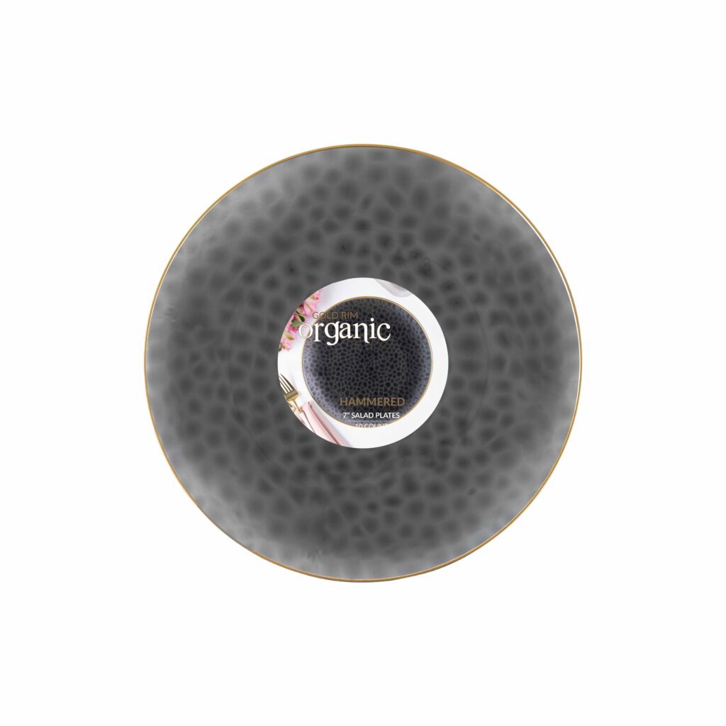 Organic Hammered Black Transparent Gold Rim 7" Plates (10 Count)