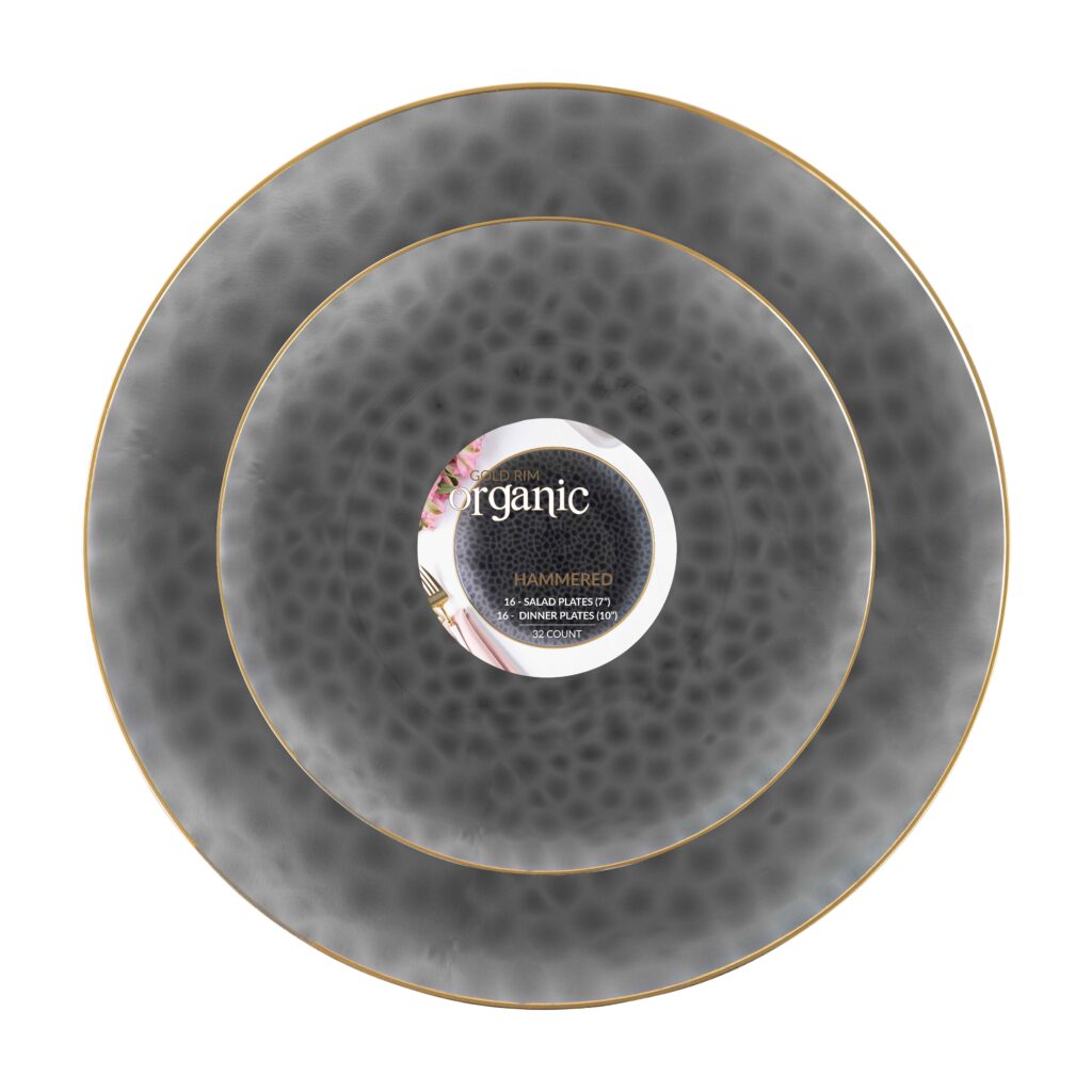 Organic Hammered Black Transparent Gold Rim Combo 7" & 10" Plates (32 Count)