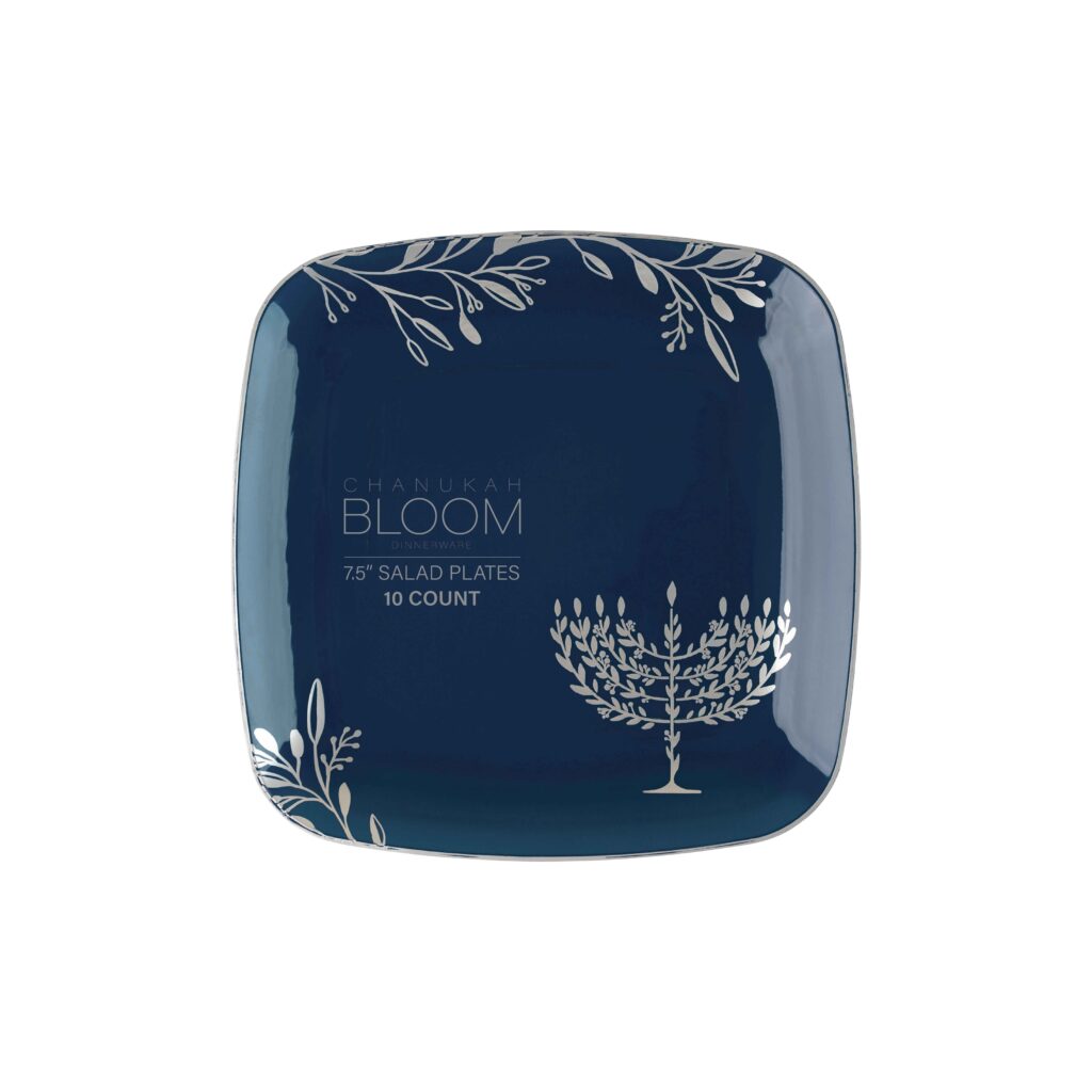 Chanukah Square 7.25" Plates Blue/Silver (10 Count)
