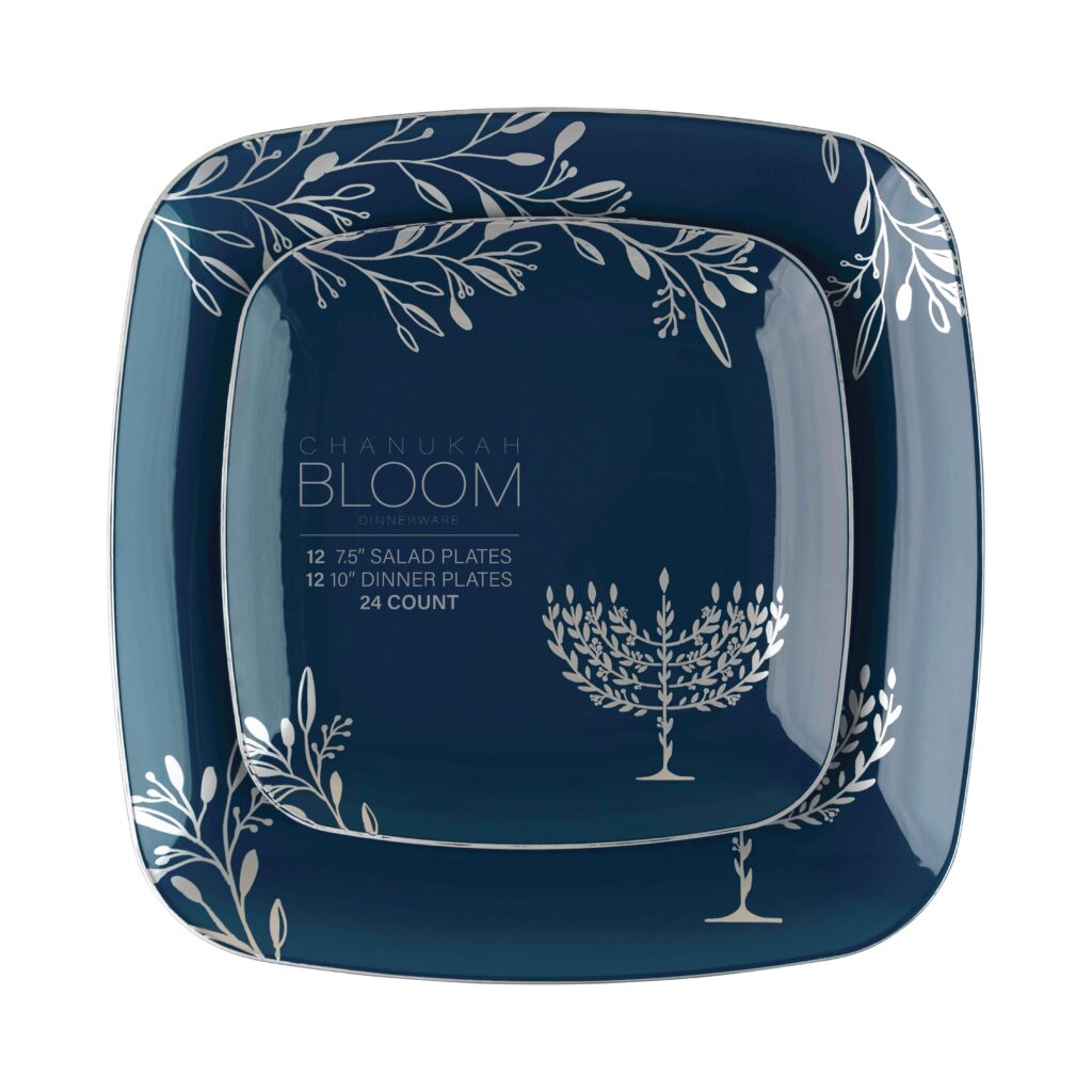 Chanukah Square Combo 7.25" & 10" Plates Blue/Silver (24 Count)