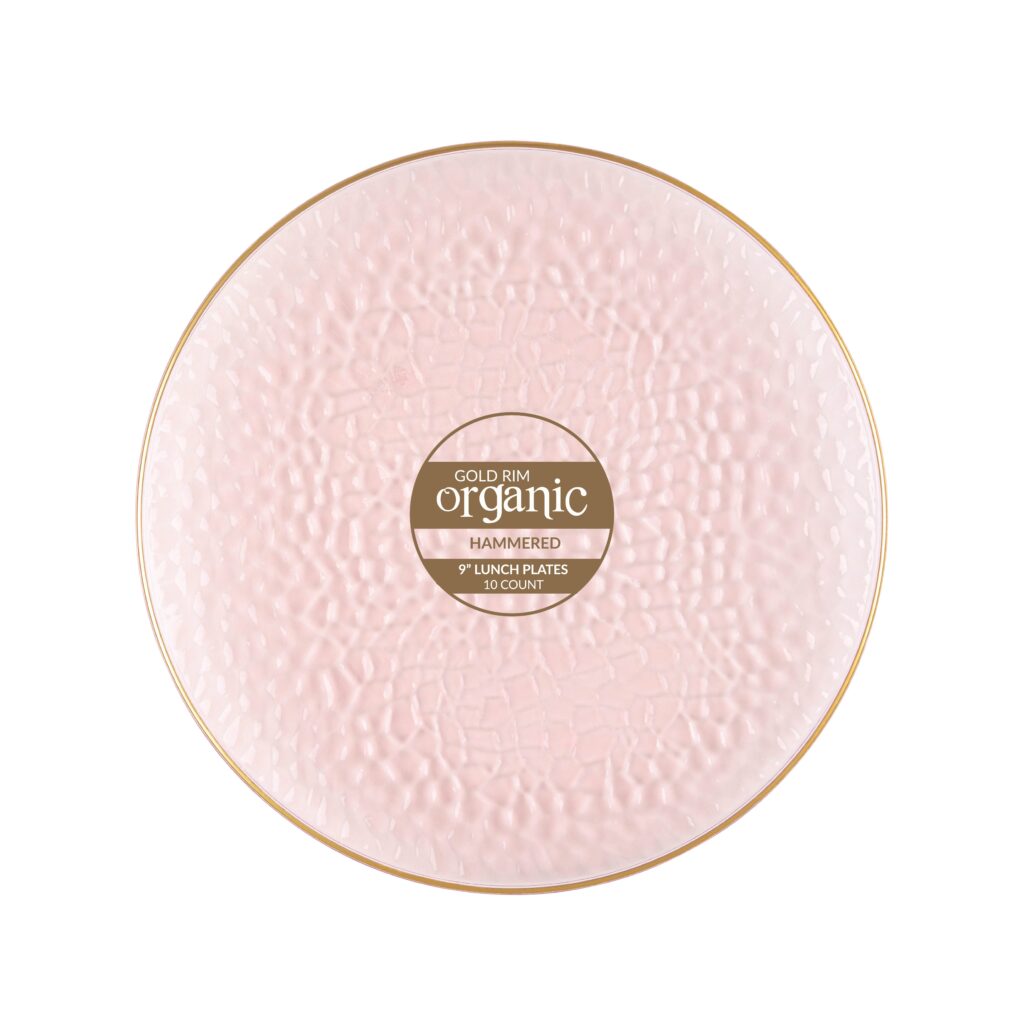 Organic Hammered Pink Gold Rim 9" Plates (10 Count)