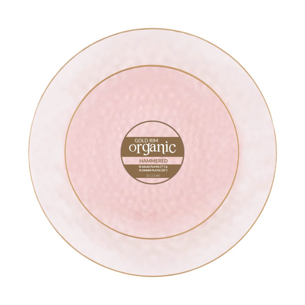 Organic Hammered Pink Gold Rim Combo 7" & 10" Plates (32 Count)