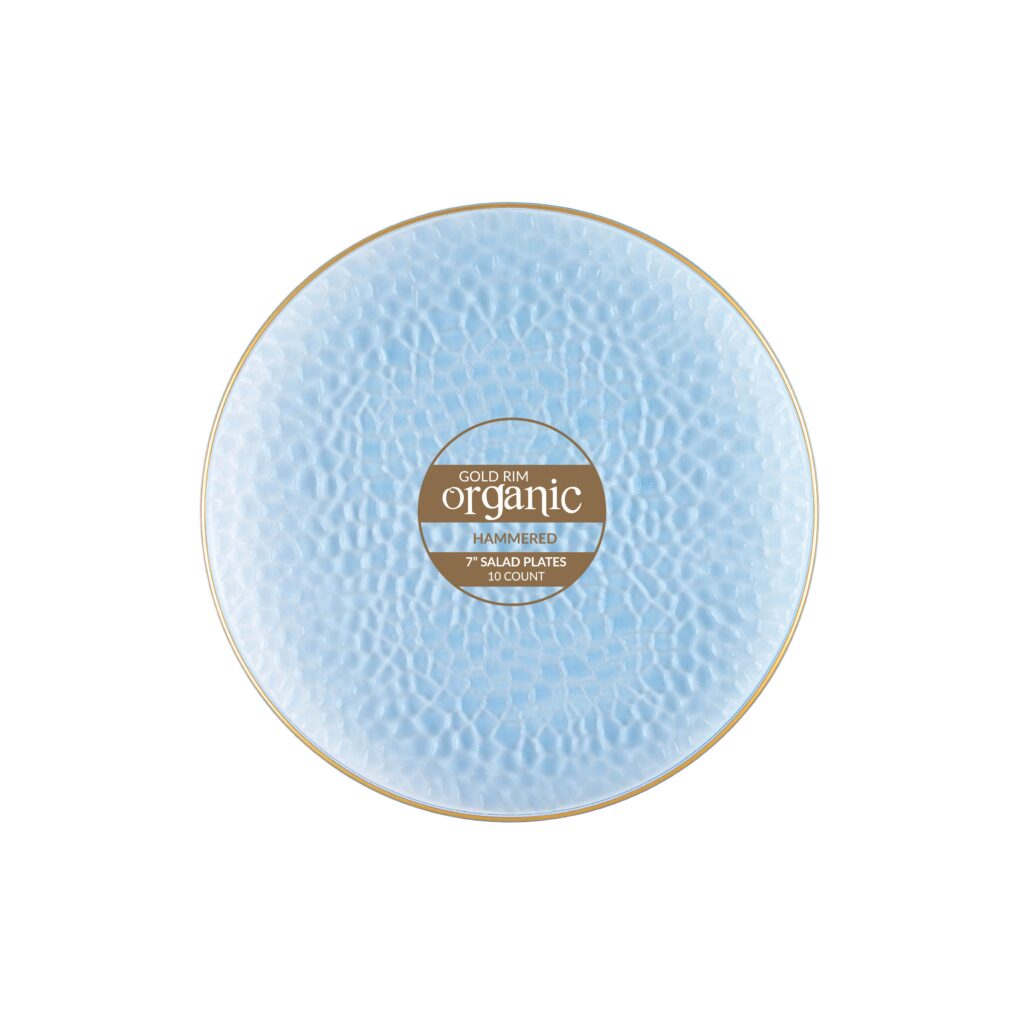 Organic Hammered Blue Gold Rim 7" Plates (10 Count)