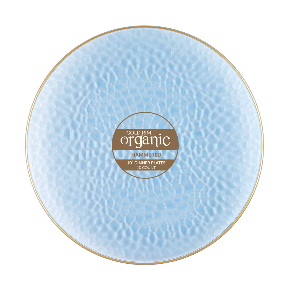 Organic Hammered Blue Gold Rim 10" Plates (10 Count)
