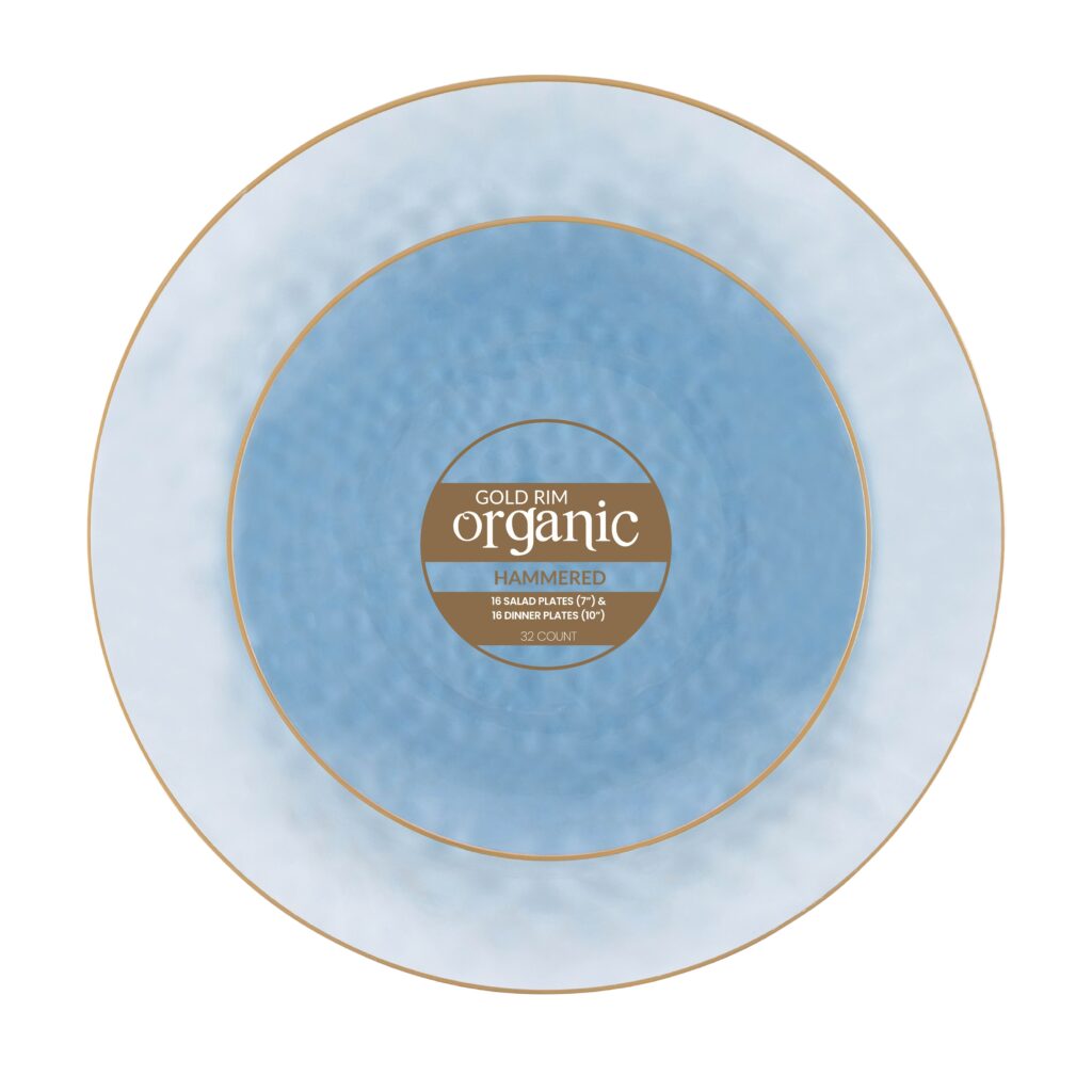 Organic Hammered Blue Gold Rim Combo 7" & 10" Plates (32 Count)