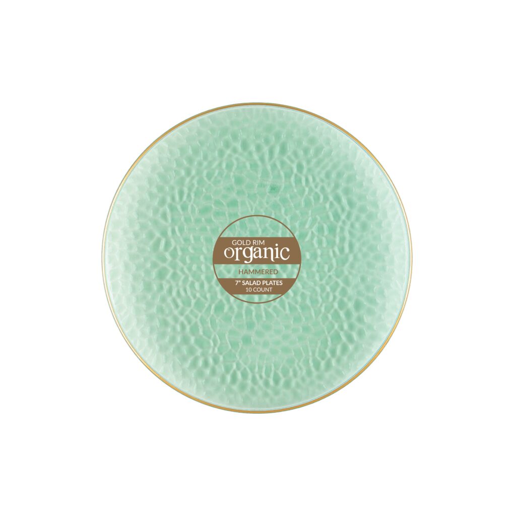 Organic Hammered Green Gold Rim 7" Plates (10 Count)
