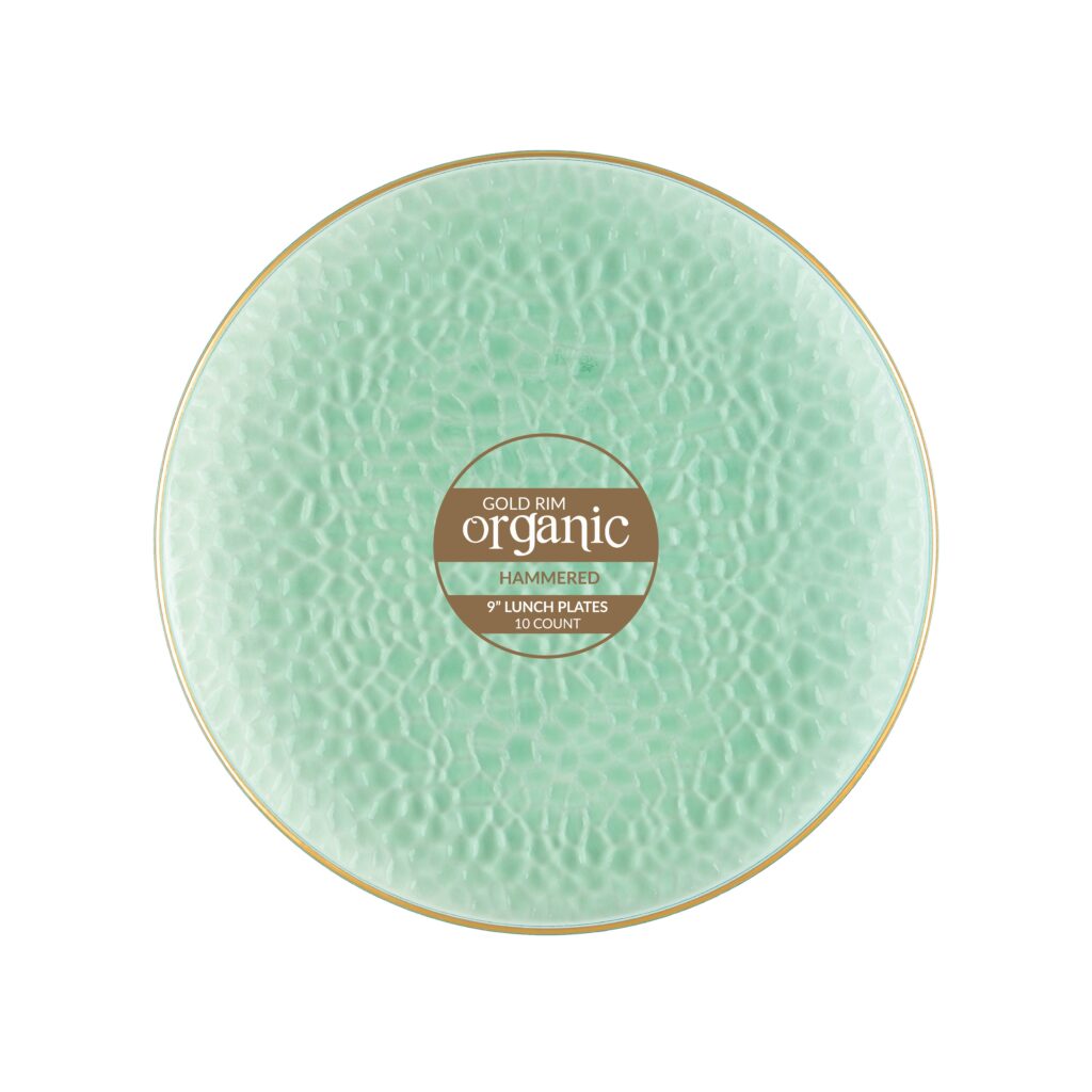 Organic Hammered Green Gold Rim 9" Plates (10 Count)