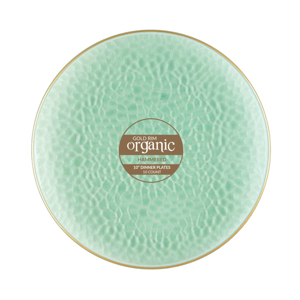 Organic Hammered Green Gold Rim 10" Plates (10 Count)