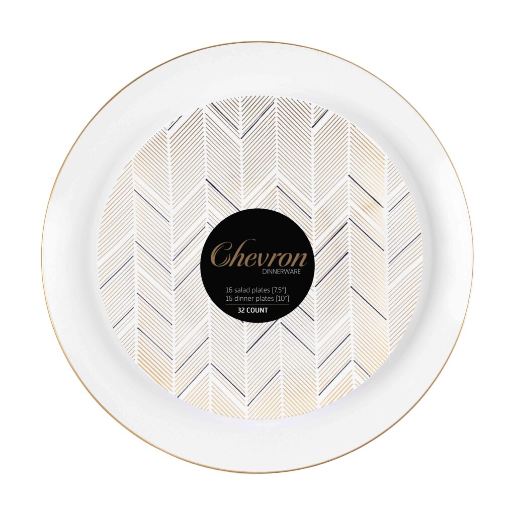Chevron Organic Gold/Black Combo 7.5" & 10" Plates (32 Count)