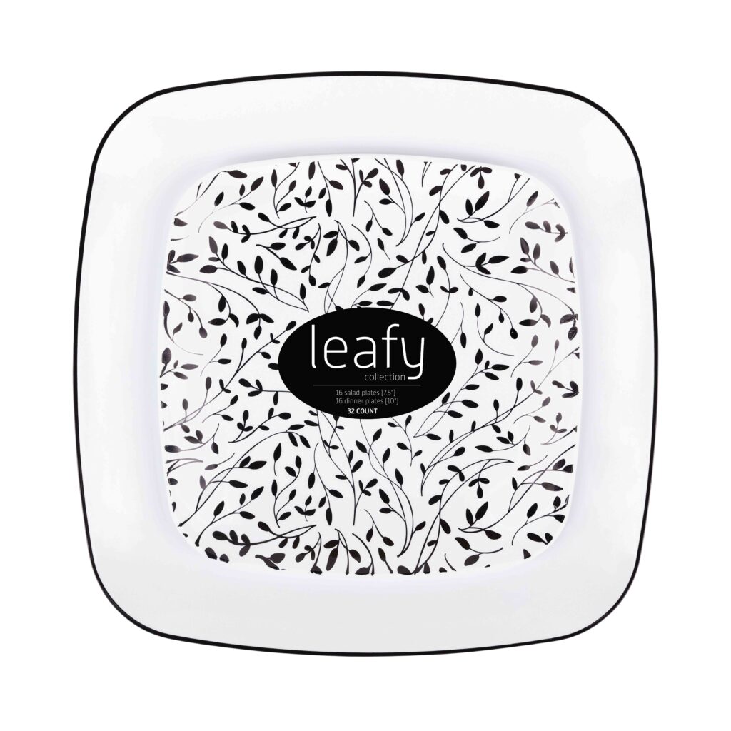Leaf Square Organic Combo Plates 7.25" & 10" Black/White (32 Count)