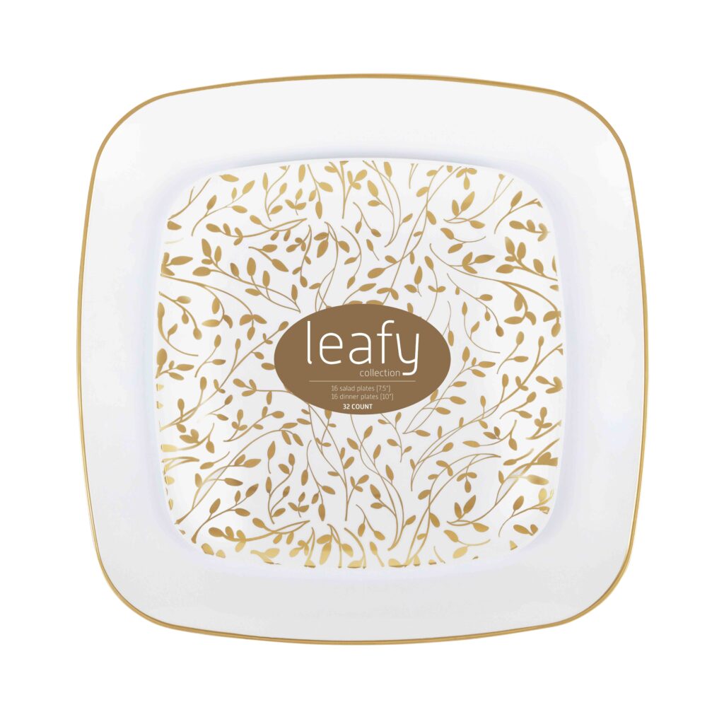 Leaf Square Organic Combo Plates 7.25" & 10" Gold/White (32 Count)