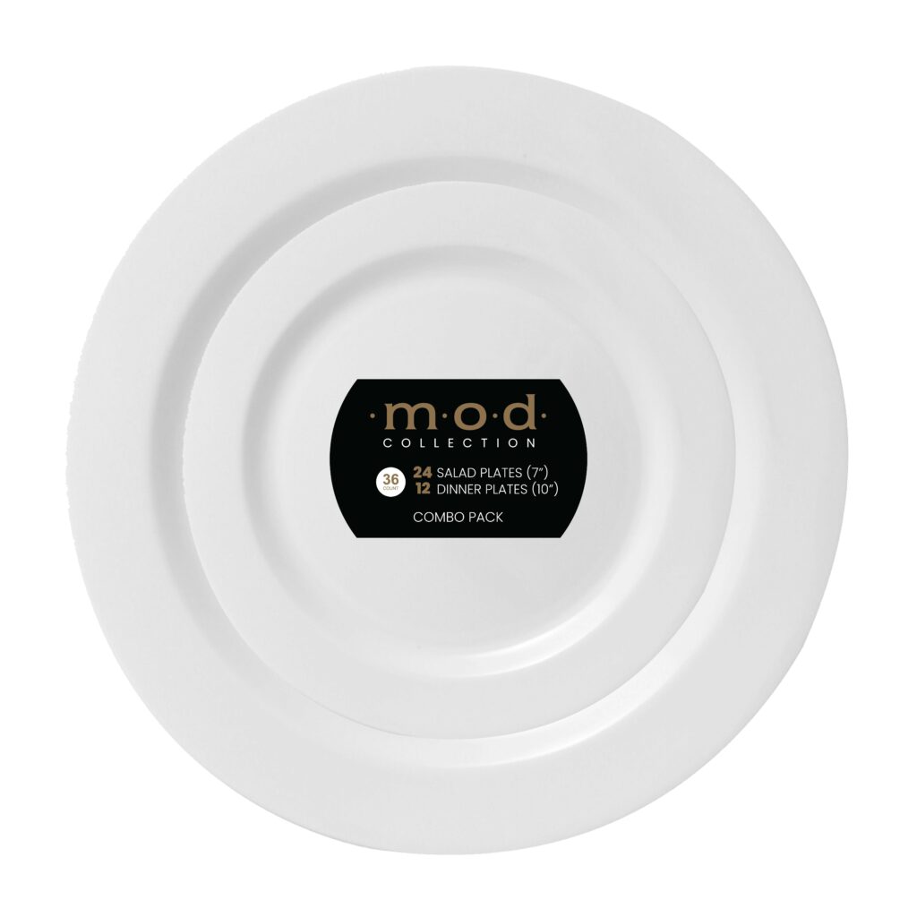 Mod Round Collection Combo White 7" & 10" Plates (36 Count - 24 Count 7" & 12 Count 10")
