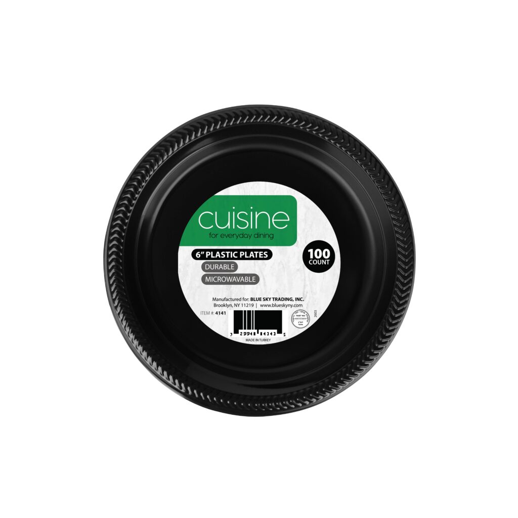 Cuisine Plastic 6" Plates Black (100 Count)