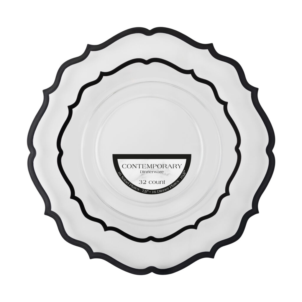 Contemporary Clear/Black Rim Combo Plates 7.5" & 10.5" (32 Count)