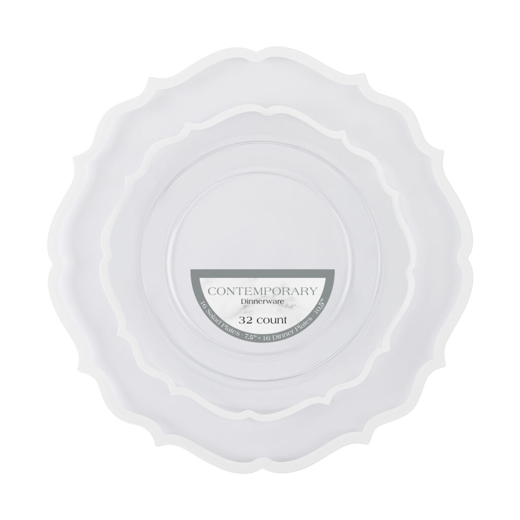 Contemporary Clear/White Rim Combo Plates 7.5" & 10.5" (32 Count)