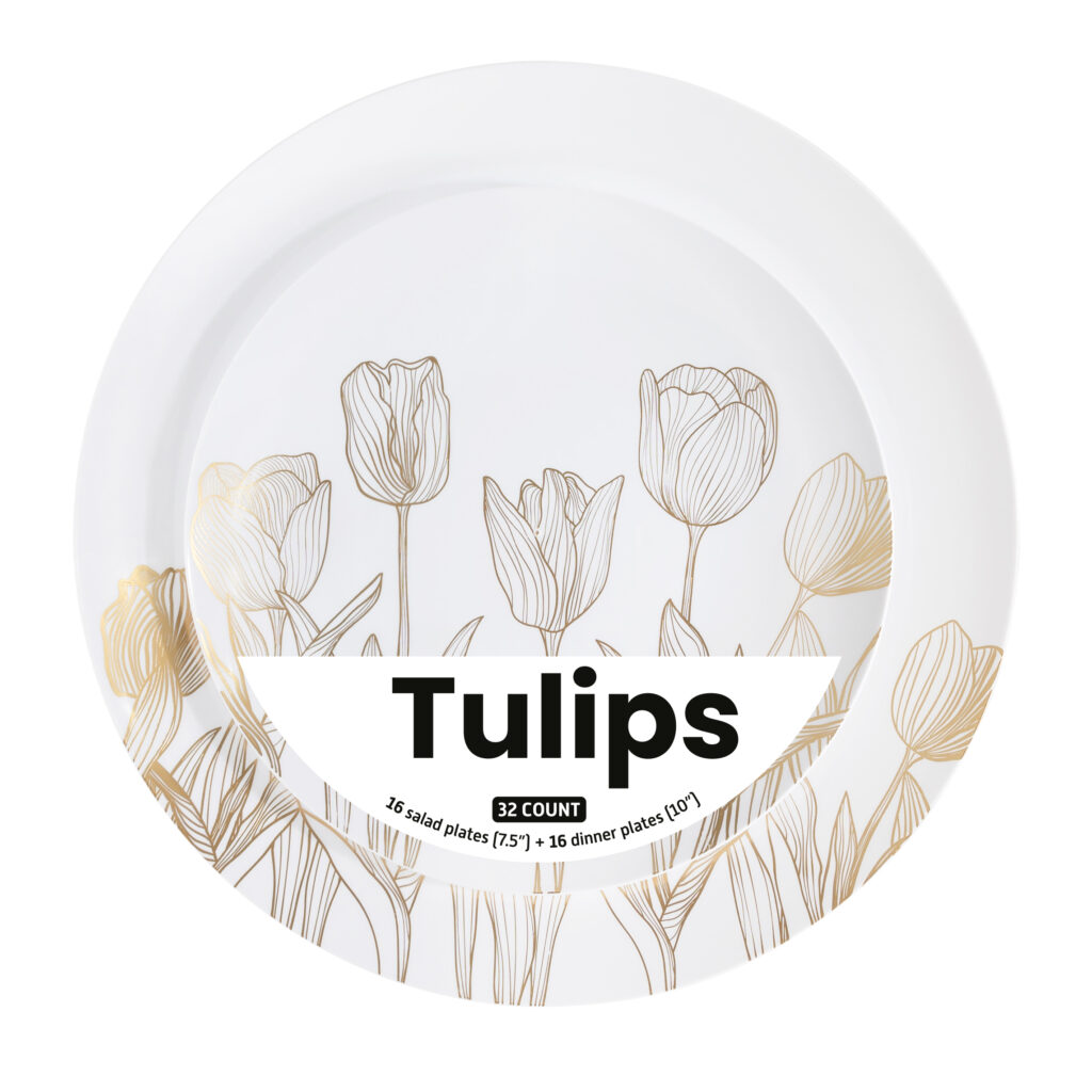Tulip Organic White/Gold Combo 7.5" & 10" Plates (32 Count)