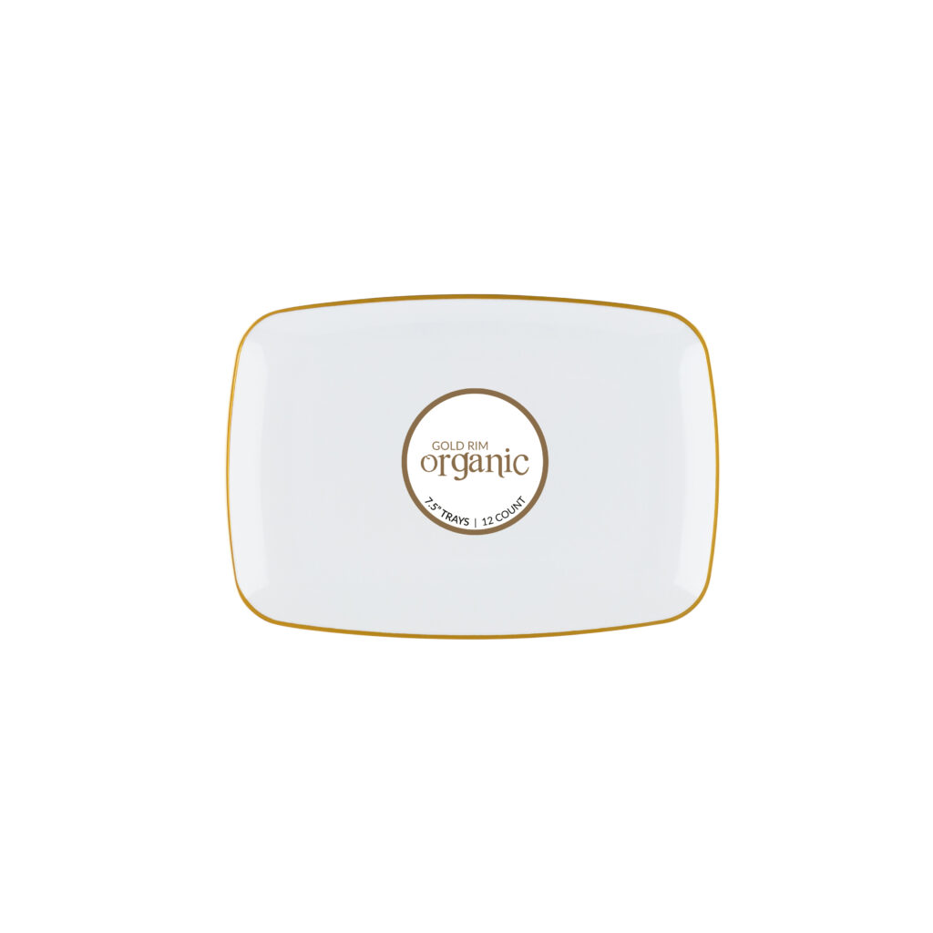 Organic Rectangle Tray White/Gold Rim 7.5" (12 Count)