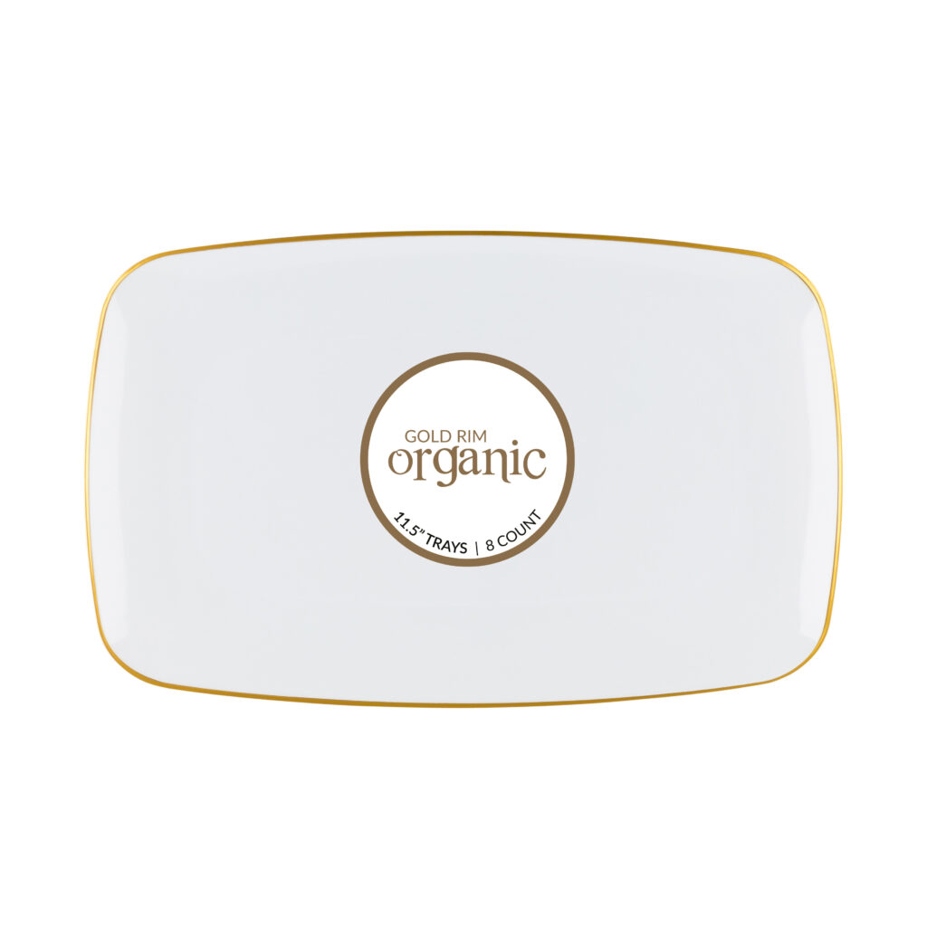 Organic Rectangle Tray White/Gold Rim 11.5" (8 Count)