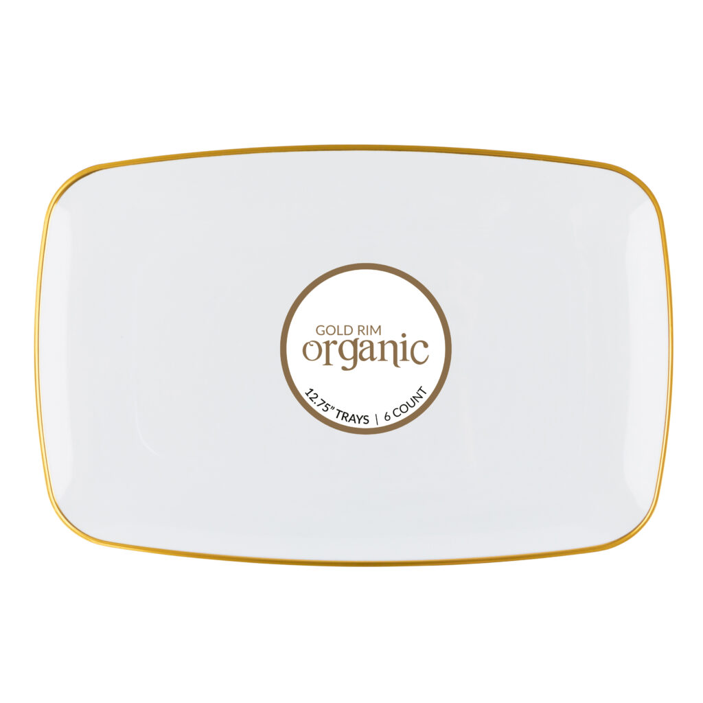 Organic Rectangle Tray White/Gold Rim 12.75" (6 Count)