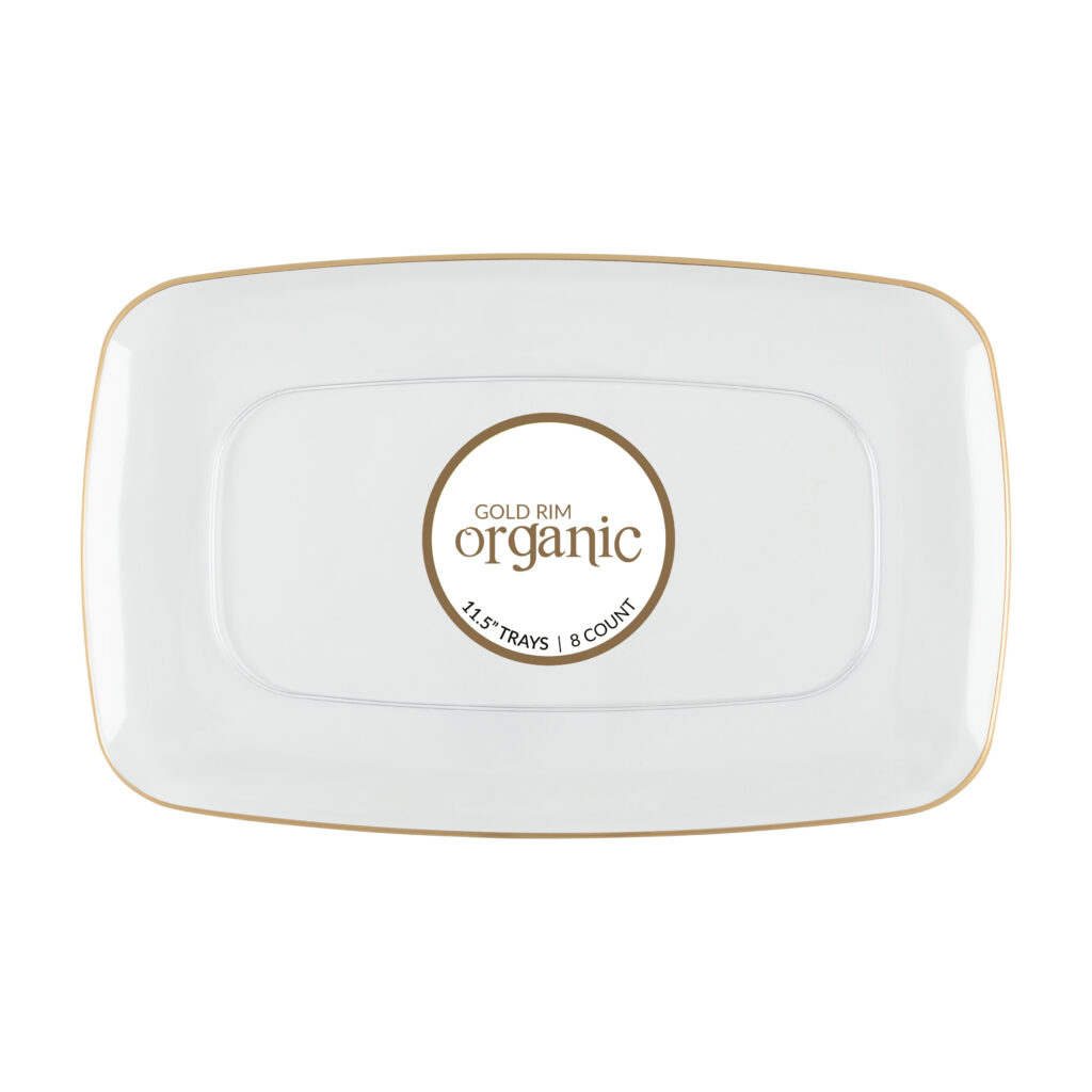 Organic Rectangle Tray Clear/Gold Rim 11.5" (8 Count)