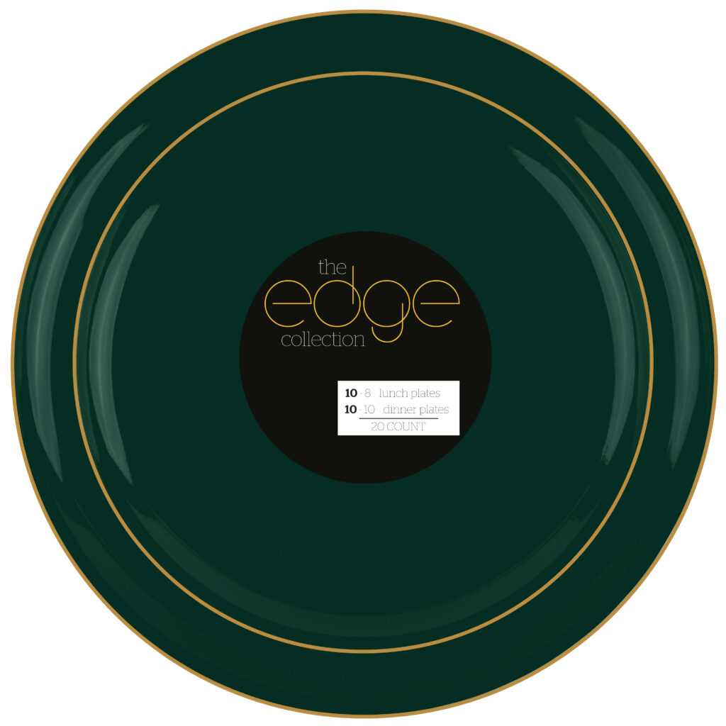Edge 8" & 10" Plates Emerald Green Gold Rim Combo (20 Count)