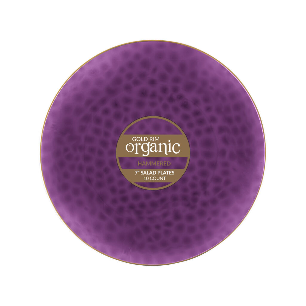 Organic Hammered Purple Gold Rim 7" Plates (10 Count)